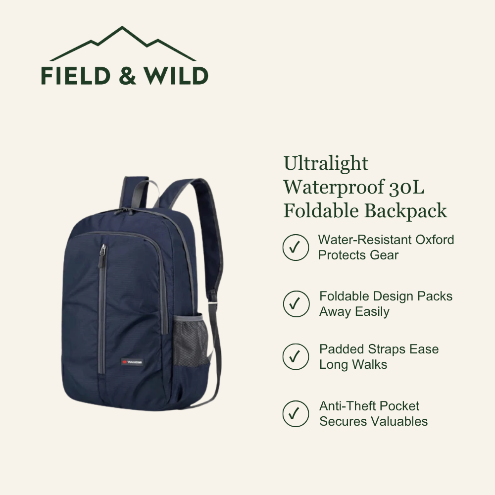 Foldable 30L Outdoor Backpack with Water-Resistant Oxford Fabric