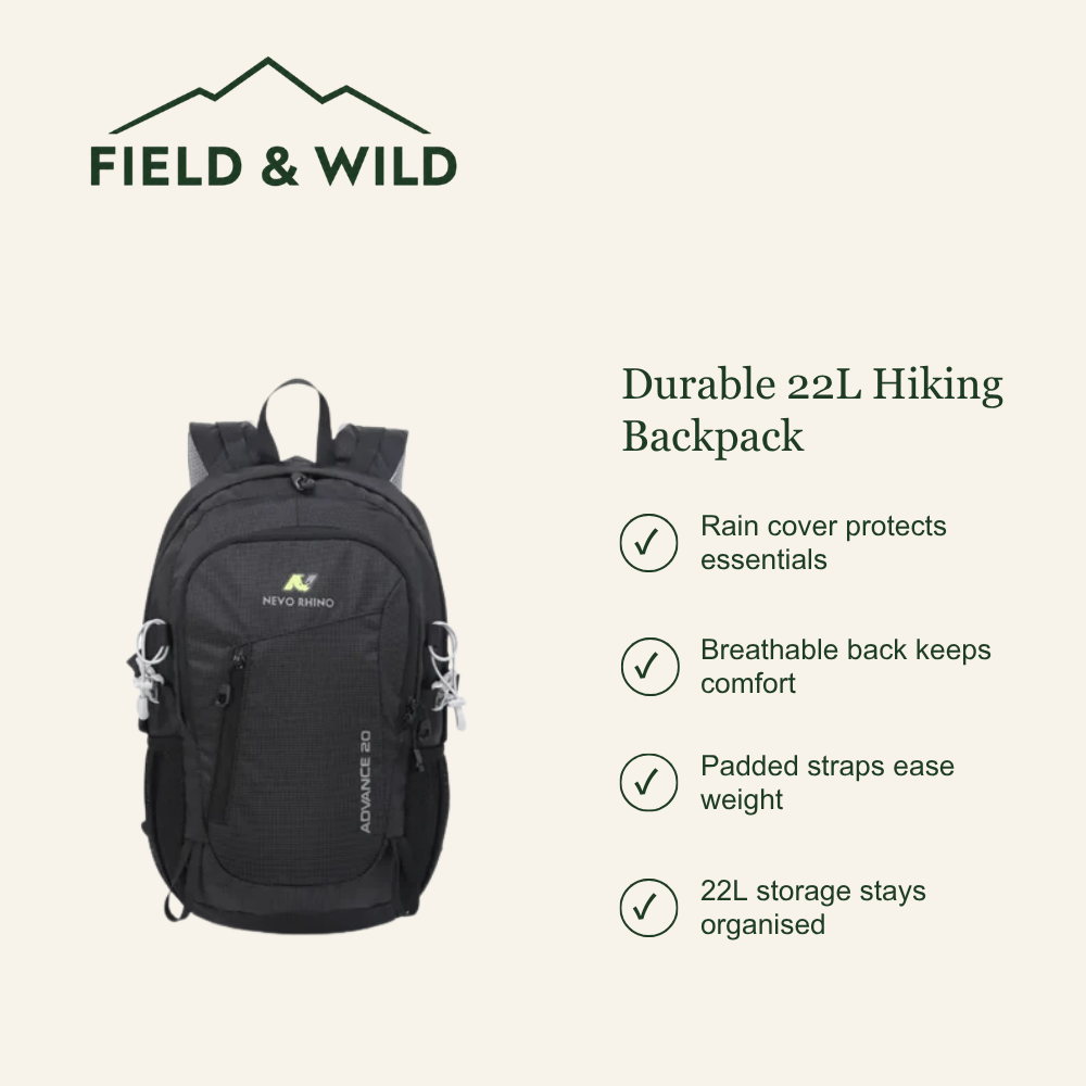 22L Hiking Daypack with Rain Cover & Breathable Back Support
