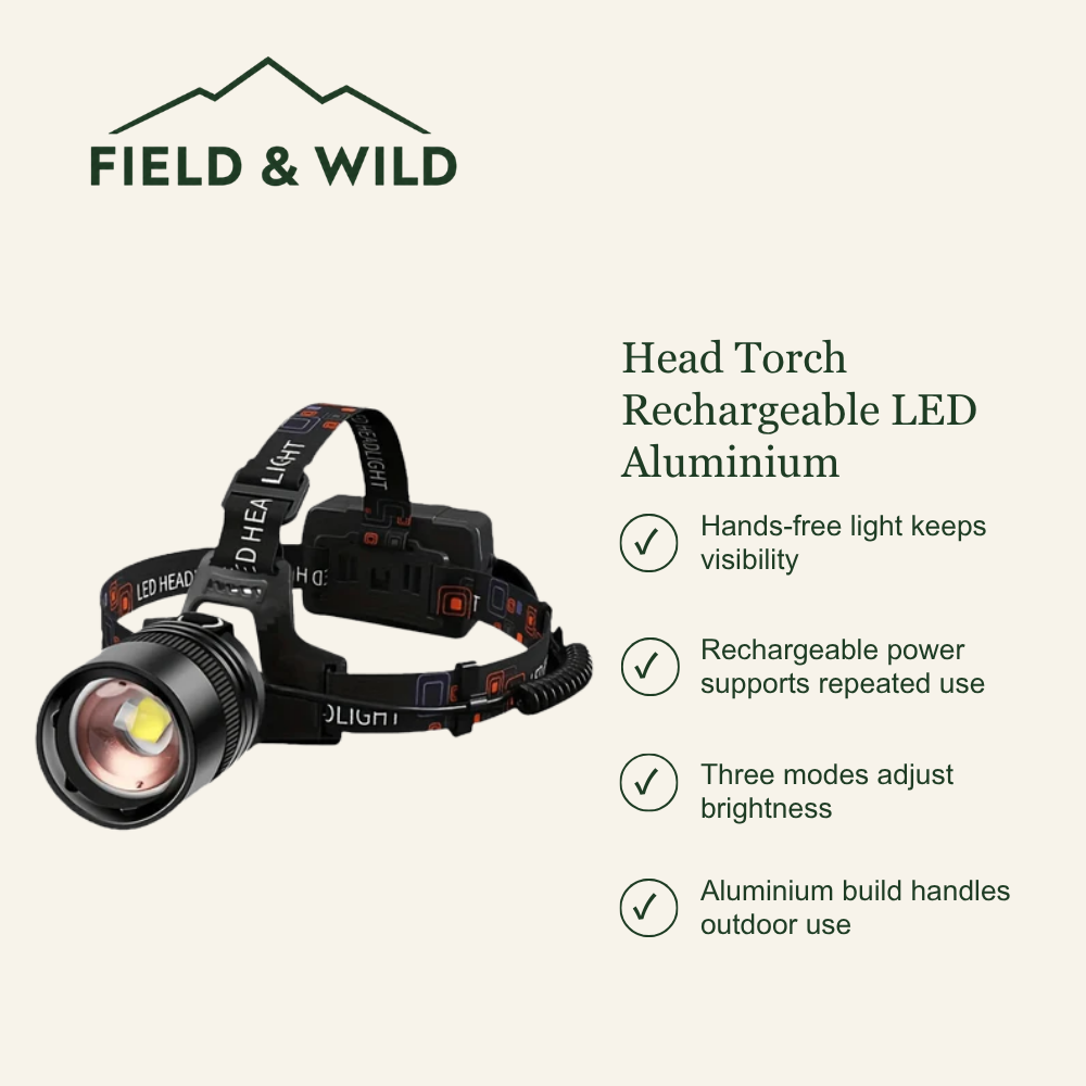 Rechargeable Aluminium LED Head Torch with 3 Light Modes