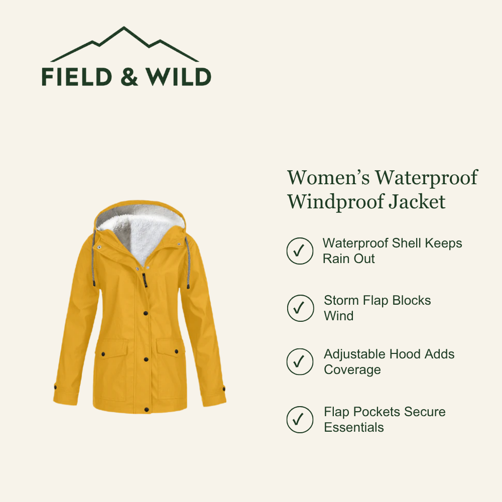 Women’s Hooded Rain Jacket with Windproof Storm Flap