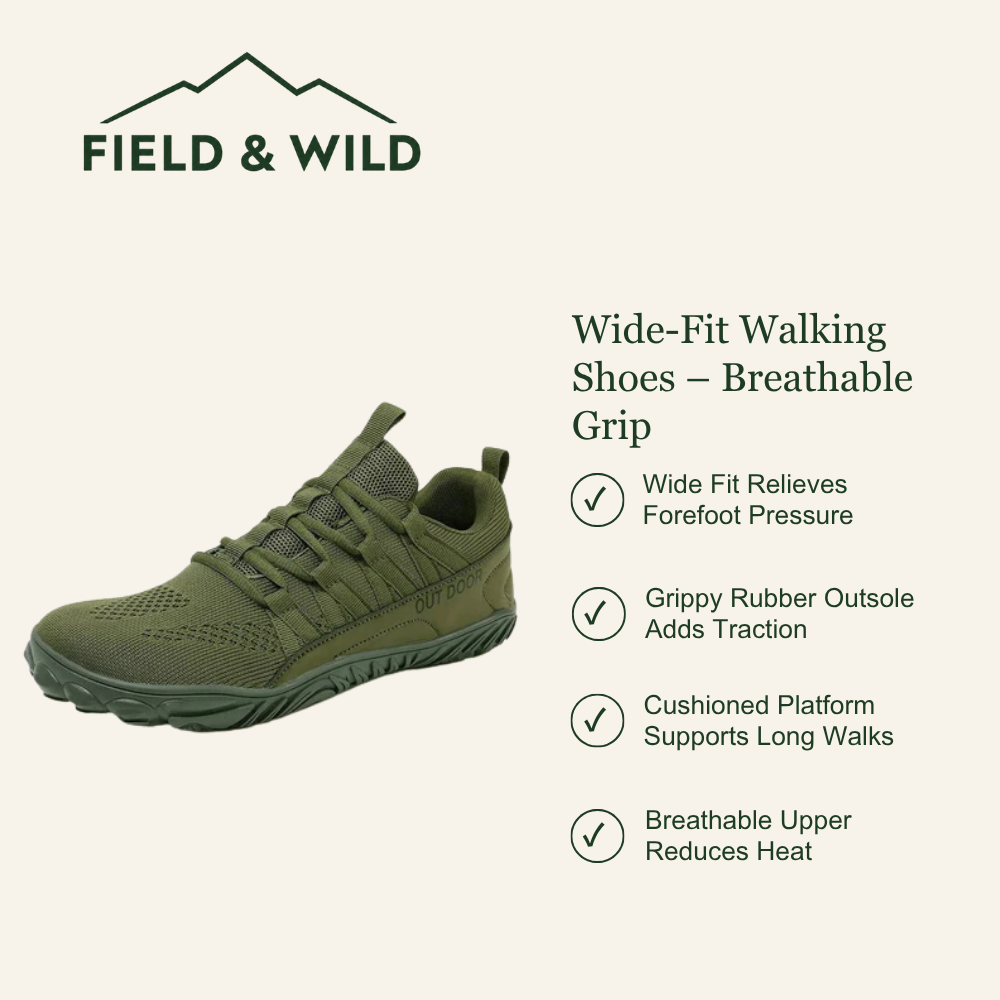 Wide-Fit Walking Shoes with Cushioned Non-Slip Sole