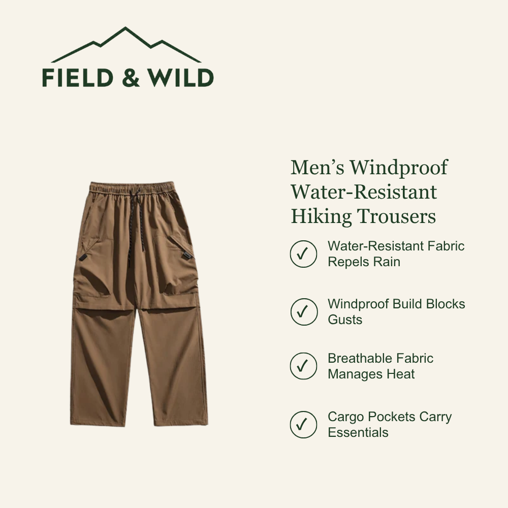 Men’s Weather-Resistant Hiking Trousers with Adjustable Ankle Cuffs