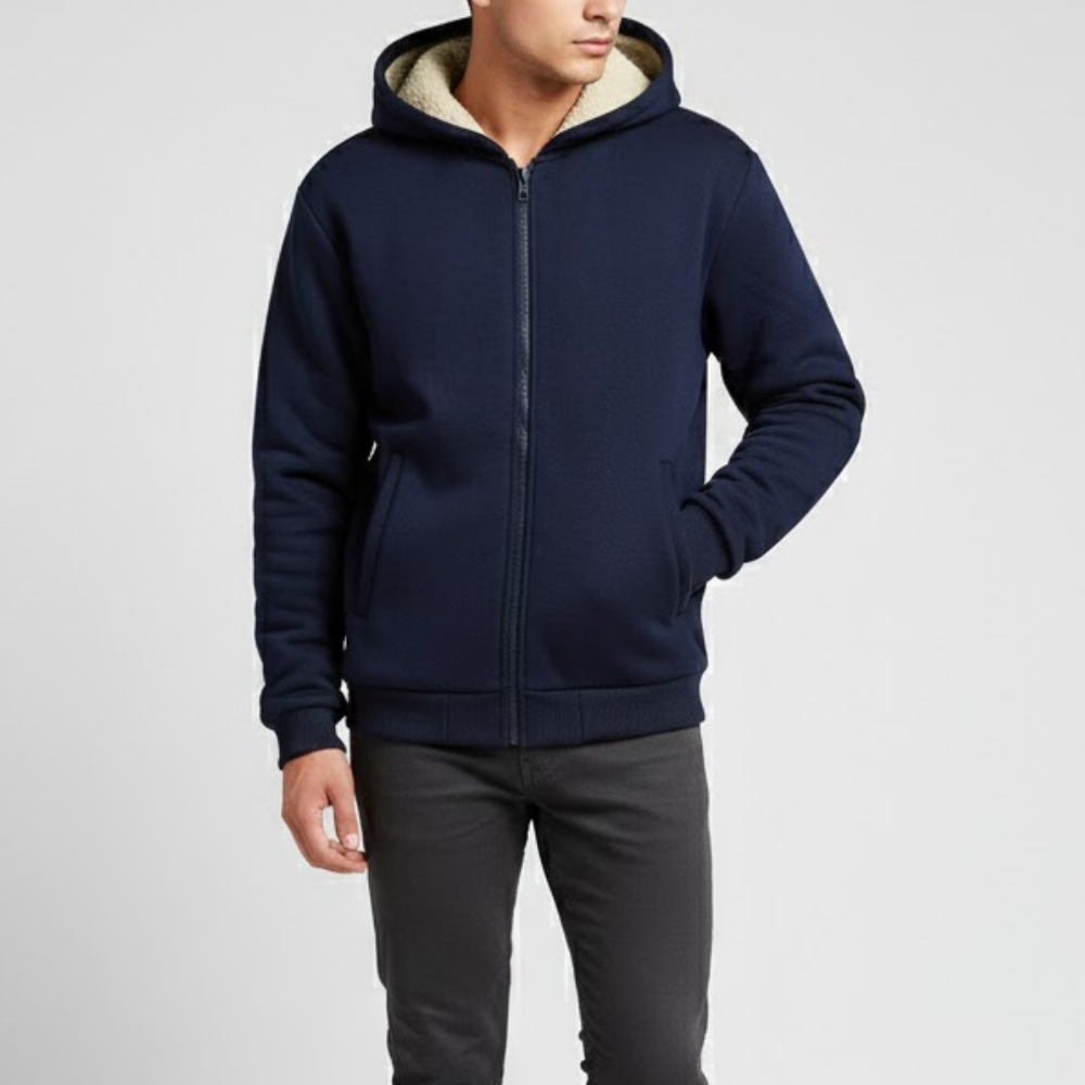 Men’s Sherpa-Lined Fleece Hoodie with Full Zip