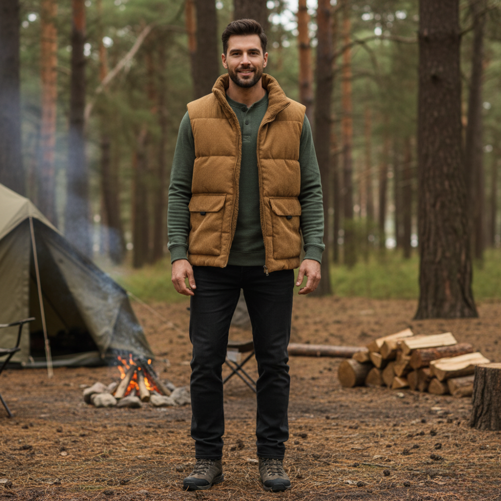 Men’s Fleece-Lined Outdoor Gilet with Stand Collar
