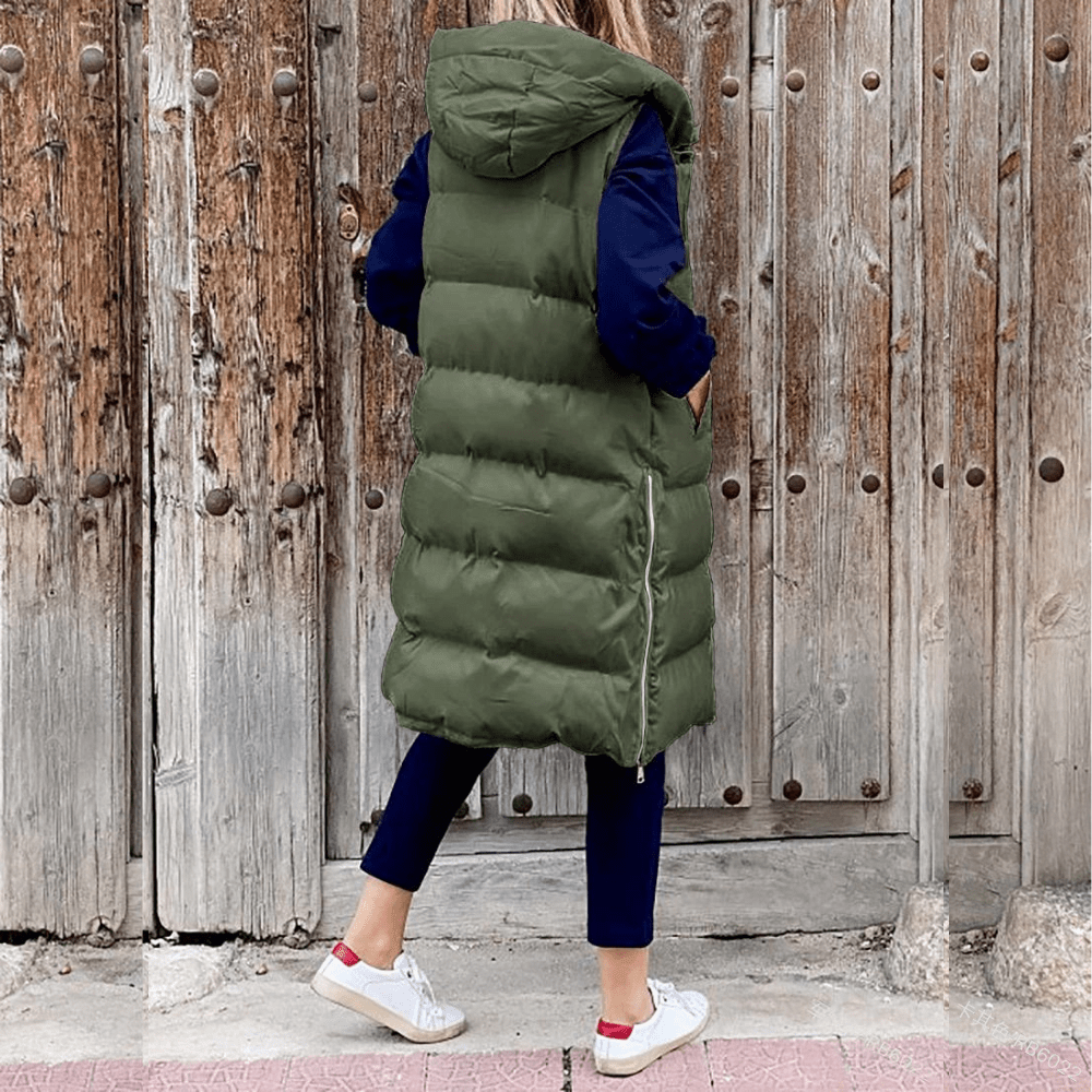 Longline Hooded Puffer Vest with Lightweight Padding-Field & Wild