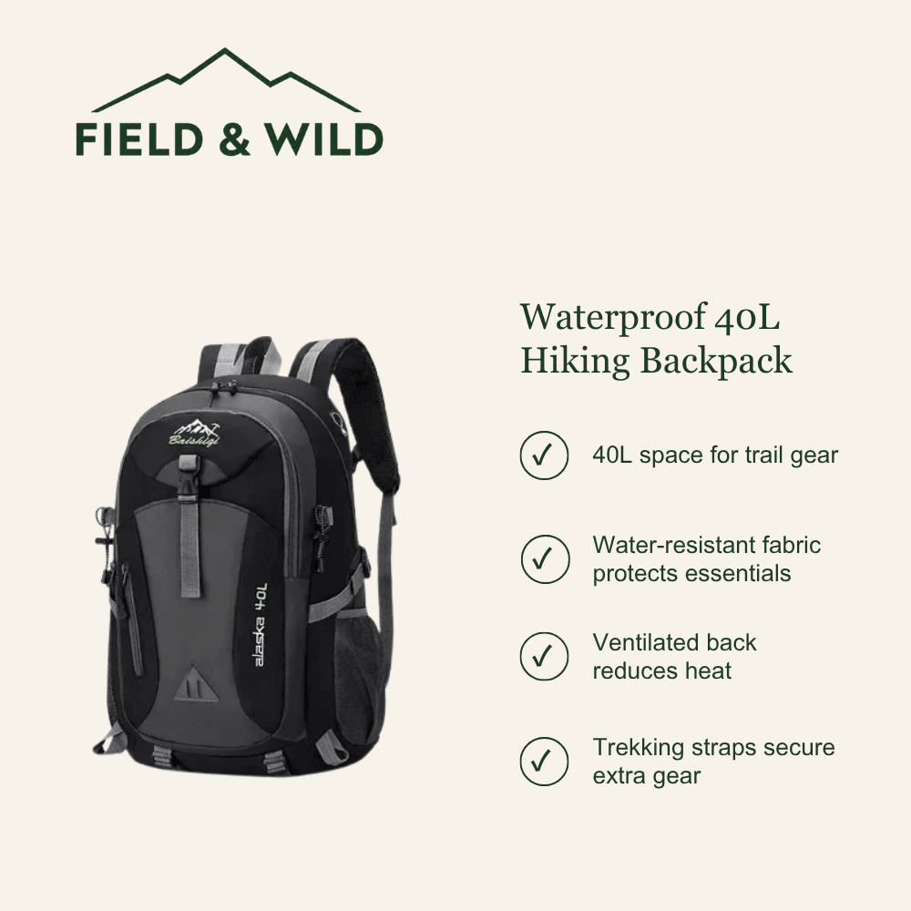 Water-Resistant 40L Hiking Backpack with Trekking Pole Straps-Field & Wild