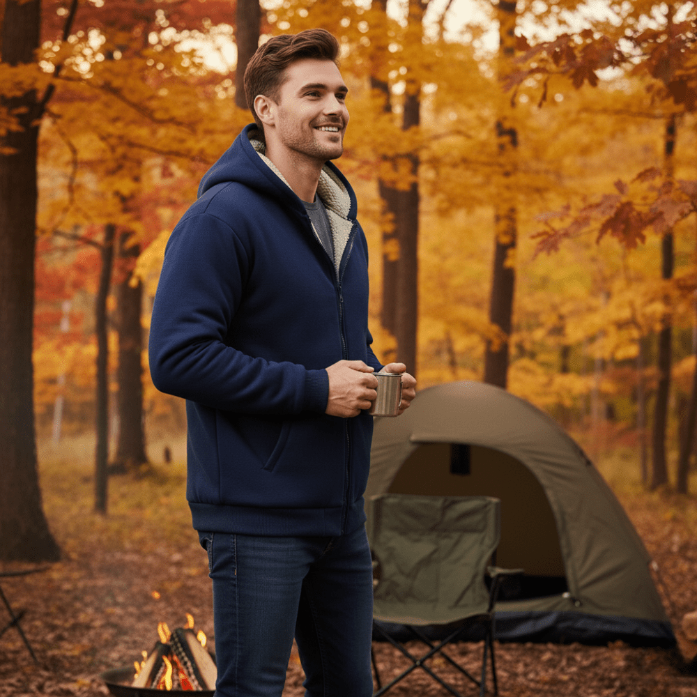 Men’s Sherpa-Lined Fleece Hoodie with Full Zip-Field & Wild