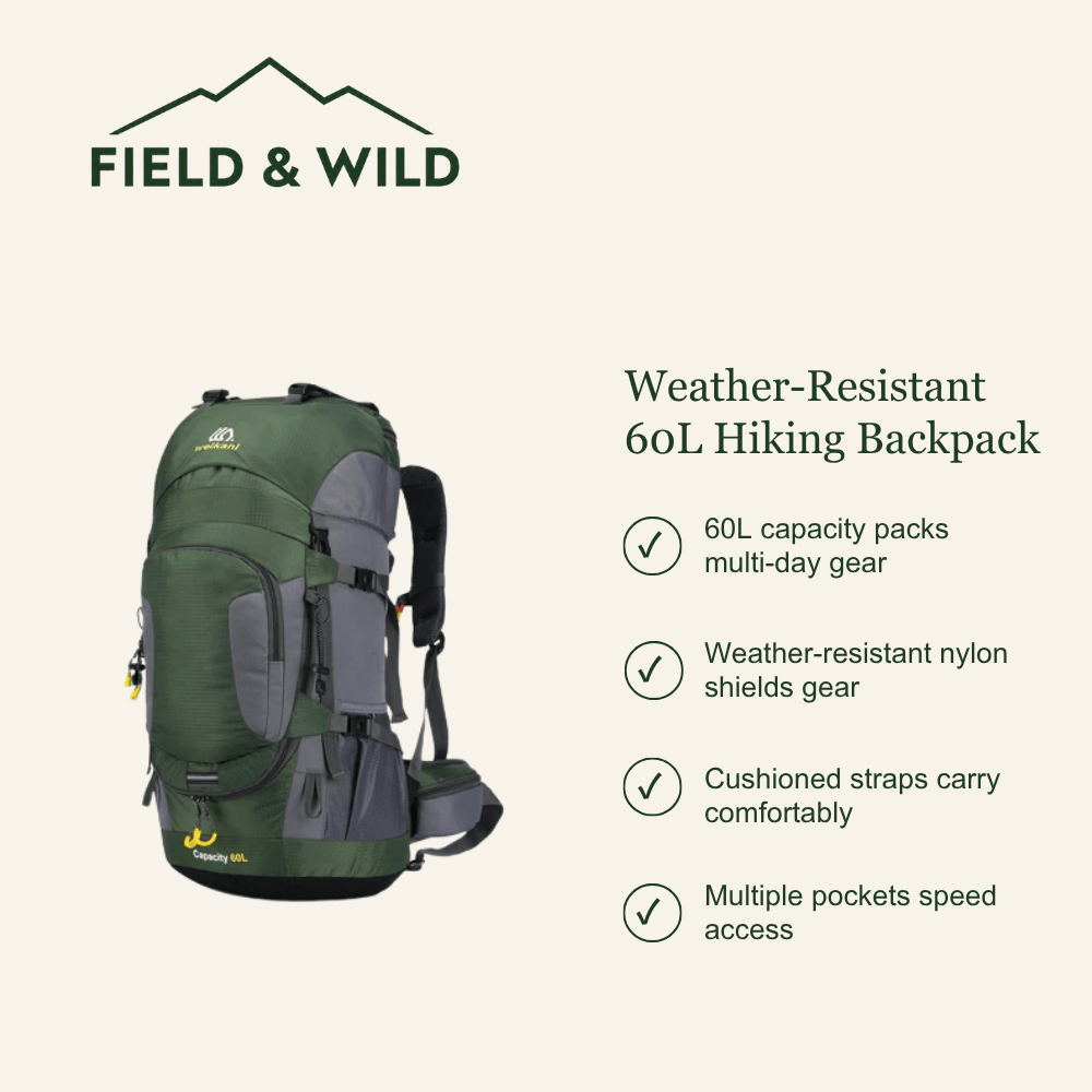 60L Trekking Backpack with Weather-Resistant Storage Design-Field & Wild