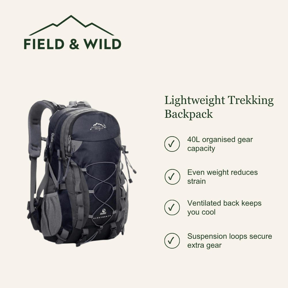 Lightweight 40L Trekking Backpack with Ventilated Back Panel-Field & Wild