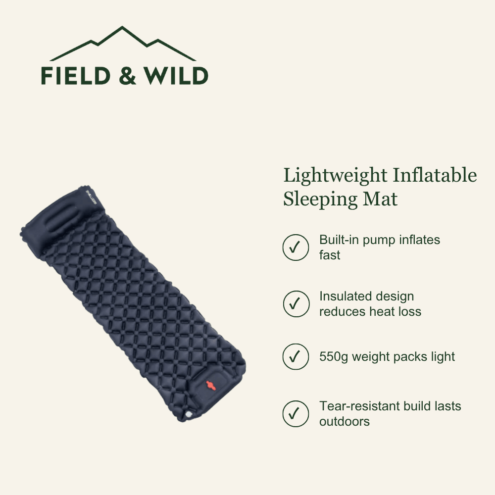 Inflatable Camping Sleeping Mat with Built-In Foot Pump-Field & Wild