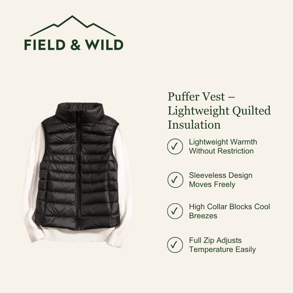 Lightweight Quilted Puffer Vest with High Collar-Field & Wild