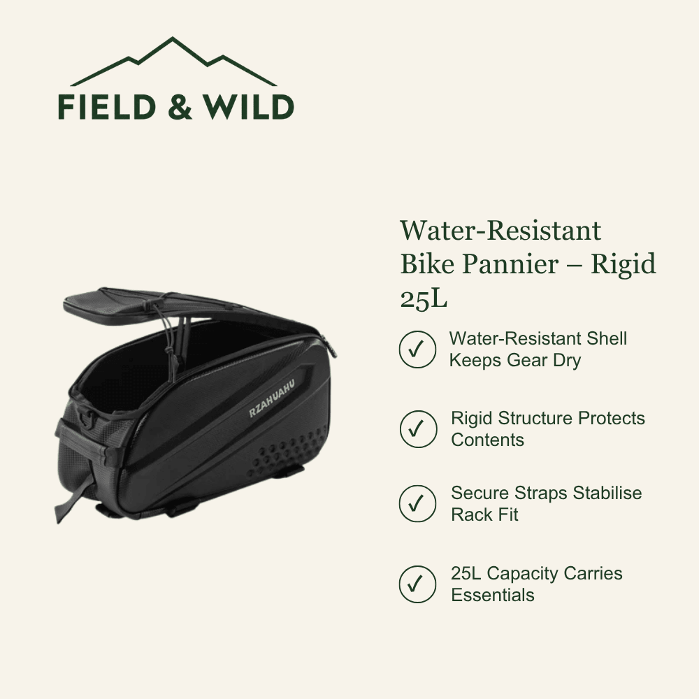 Water-Resistant 25L Bike Pannier with Rigid Rear Rack Design-Field & Wild