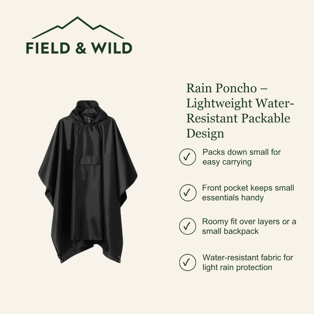 Rain Poncho – Lightweight Water-Resistant Packable Design-Field & Wild