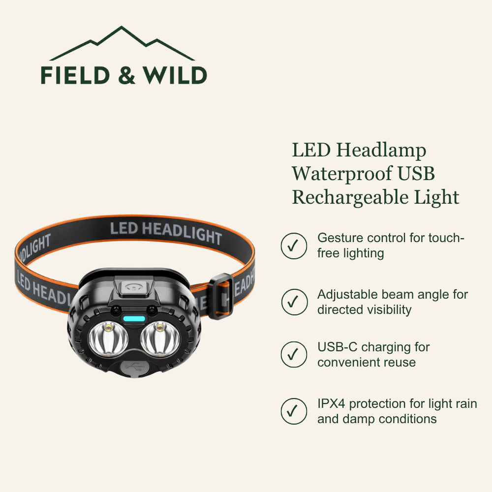 LED Headlamp Waterproof USB Rechargeable Light - Field & Wild-Field & Wild
