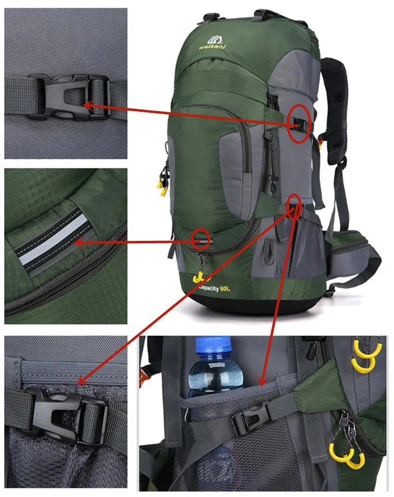 60L Trekking Backpack with Weather-Resistant Storage Design-Field & Wild