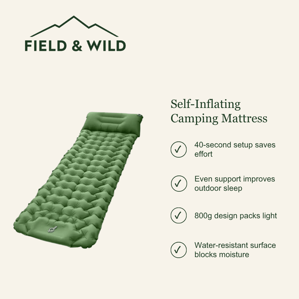 Self-Inflating Camping Mattress with Built-In Pump & Compact Design-Field & Wild