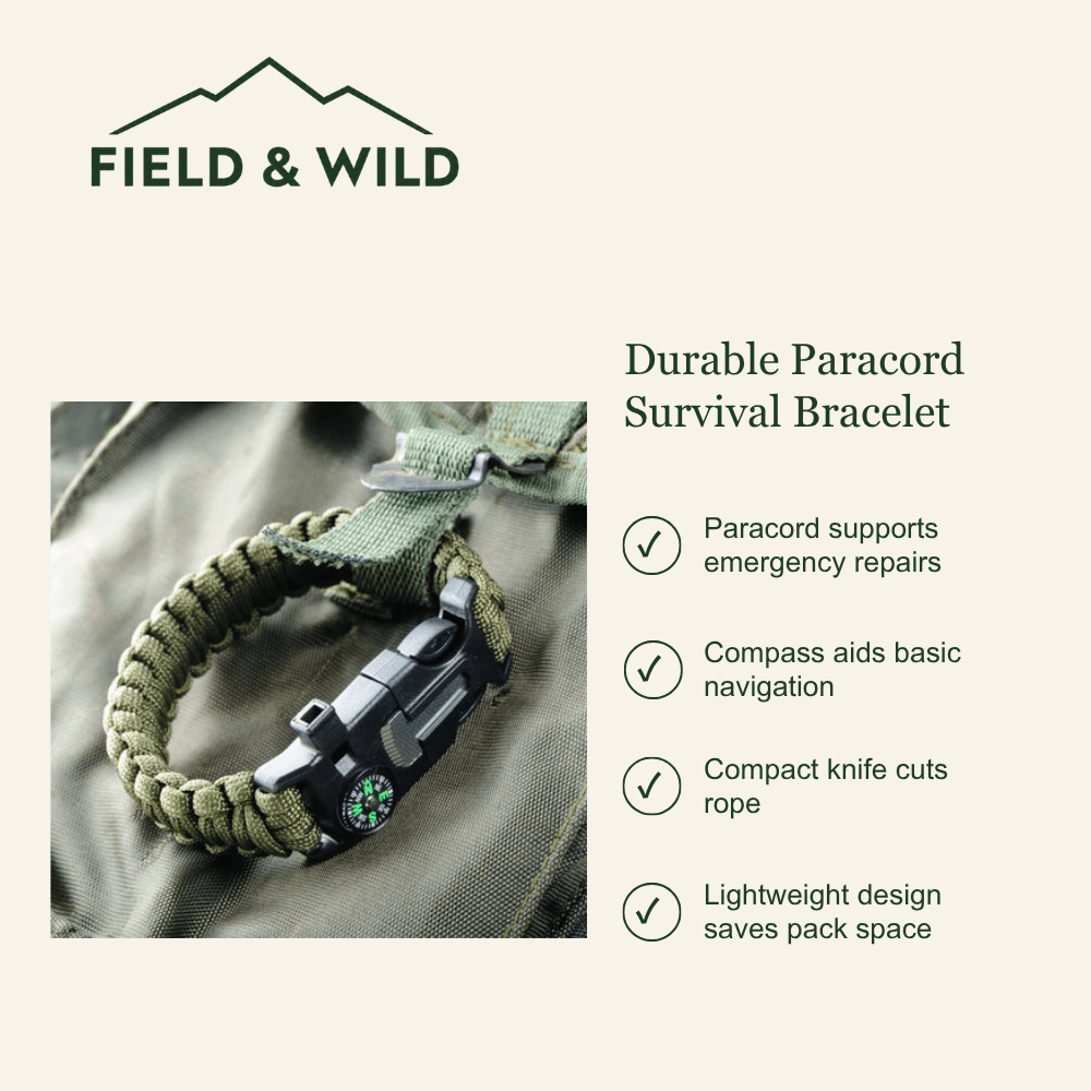 Durable Paracord Survival Bracelet with Compass & Emergency Tools-Field & Wild