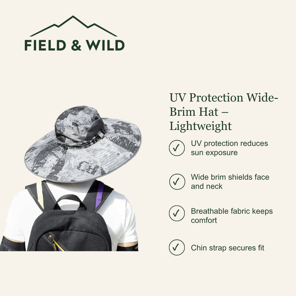 Men’s Wide-Brim Sun Hat with UV Protection & Adjustable Chin Strap-Field & Wild