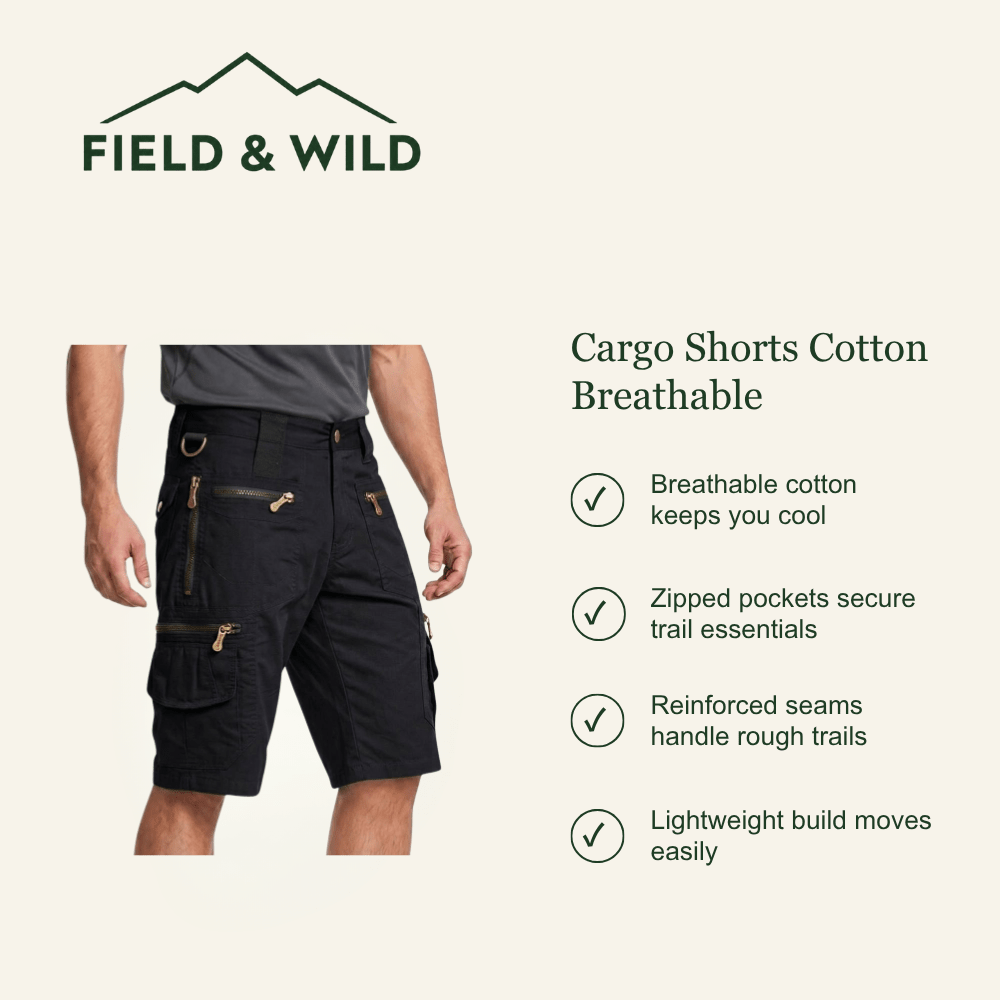 Breathable Cotton Cargo Shorts with Zipped Pockets-Field & Wild