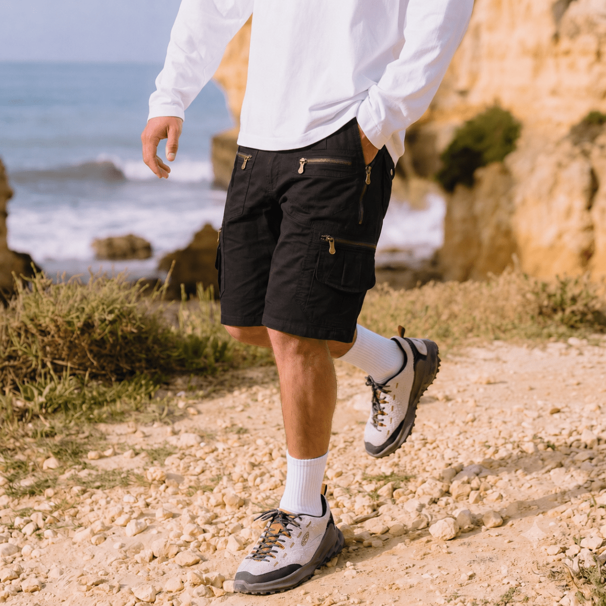 Breathable Cotton Cargo Shorts with Zipped Pockets-Field & Wild