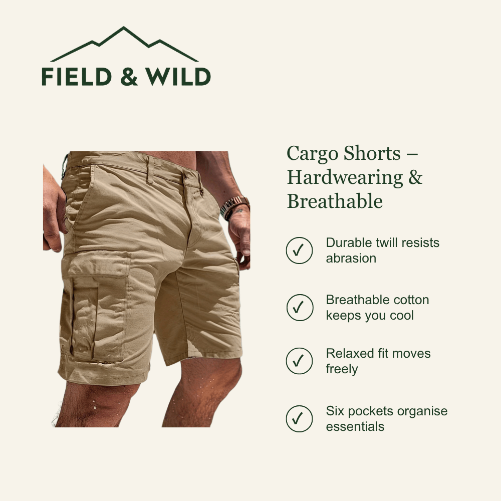 Breathable Cotton Cargo Shorts with Hardwearing Outdoor Design-Field & Wild