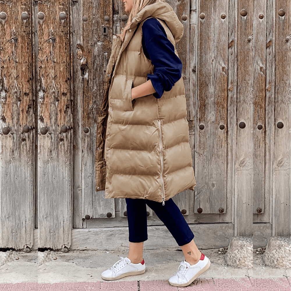 Longline Hooded Puffer Vest with Lightweight Padding-Field & Wild