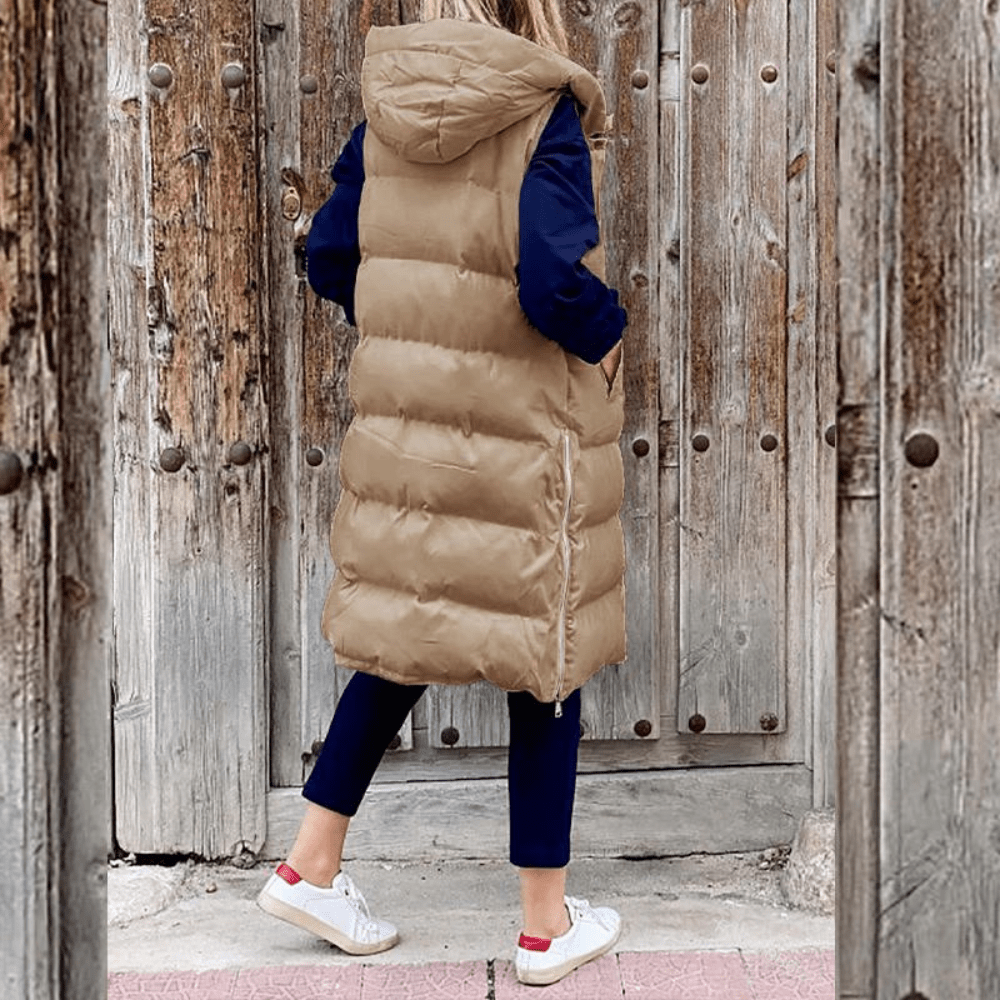 Longline Hooded Puffer Vest with Lightweight Padding-Field & Wild