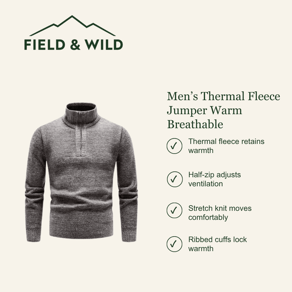 Men’s Half-Zip Thermal Fleece Jumper with Breathable Knit-Field & Wild
