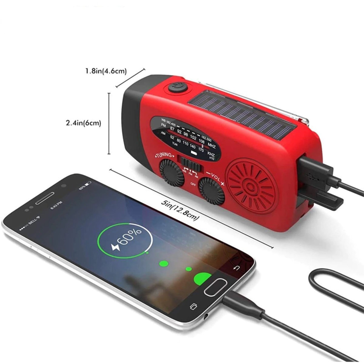 Compact Emergency Radio with LED Light & 1200mAh Power Bank-Field & Wild
