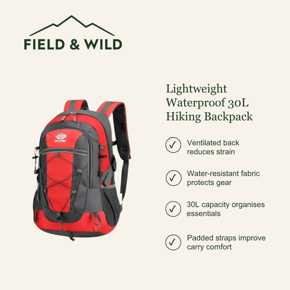 Water-Resistant 30L Hiking Backpack with Ventilated Back Panel-Field & Wild