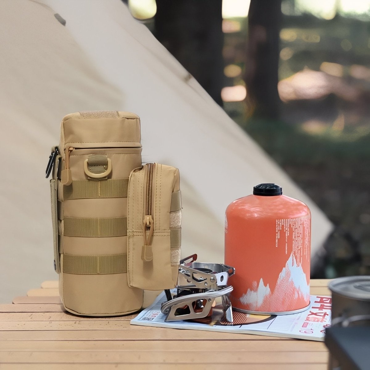 MOLLE Water Bottle Holder with Zipped Accessory Pocket-Field & Wild