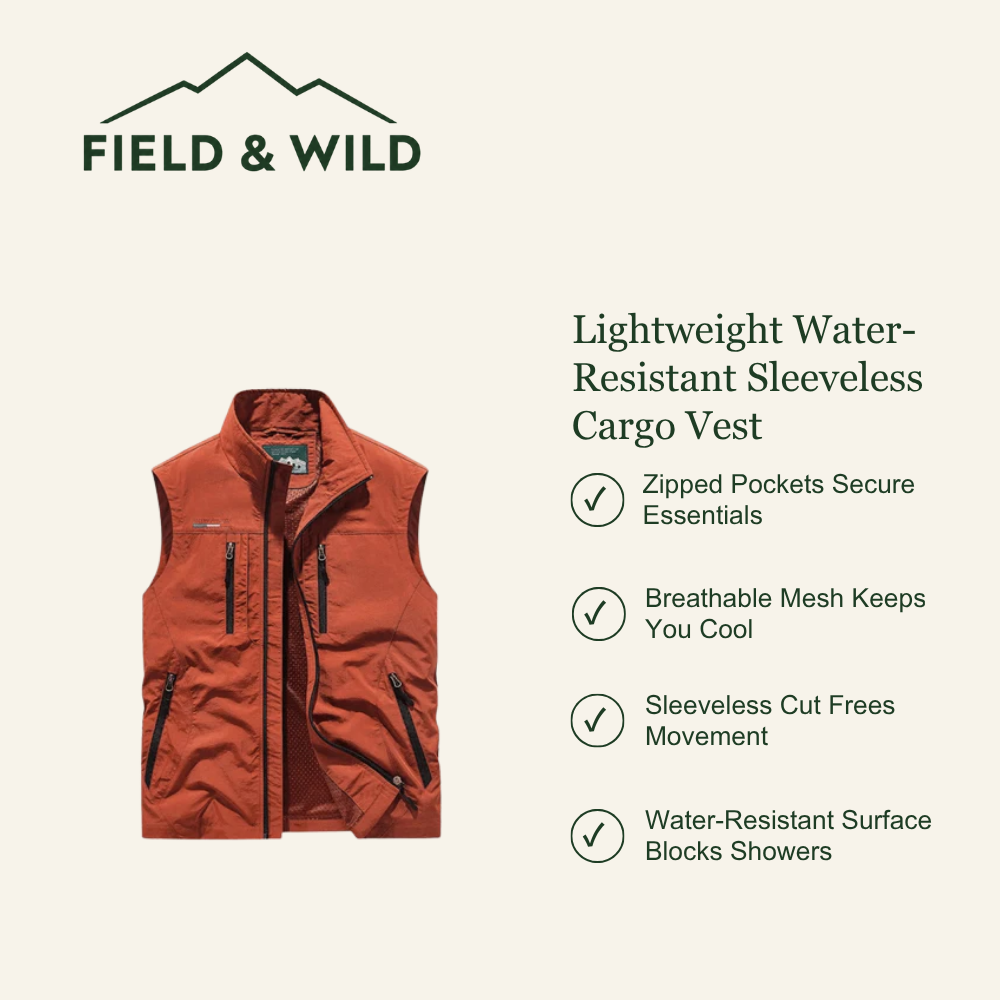 Water-Resistant Sleeveless Cargo Vest with Mesh Lining