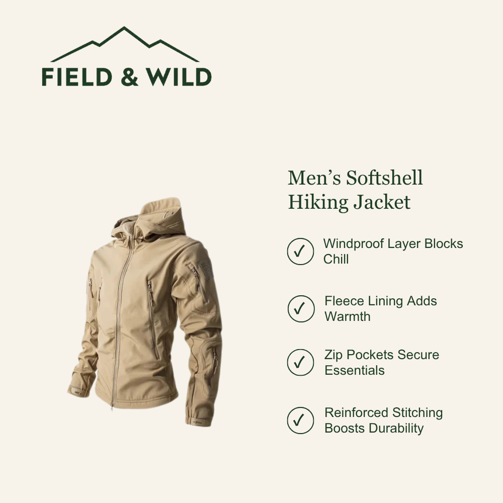 Men’s Fleece-Lined Softshell Hiking Jacket with Windproof Design