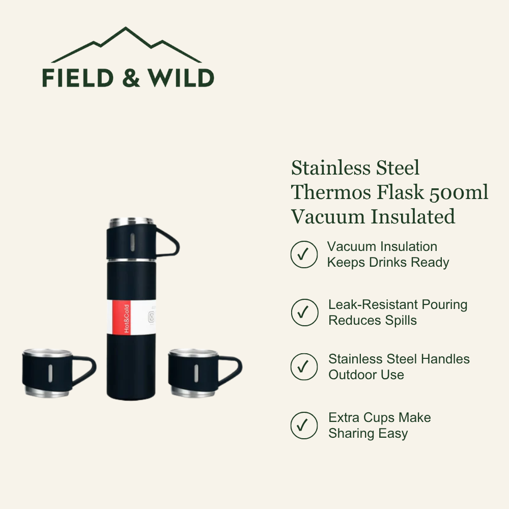 500ml Vacuum Insulated Stainless Steel Flask with Cups