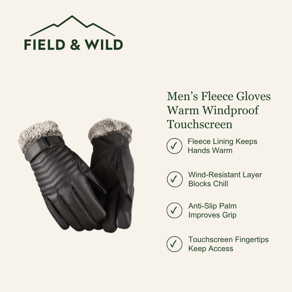 Men’s Fleece Touchscreen Gloves with Wind-Resistant Grip