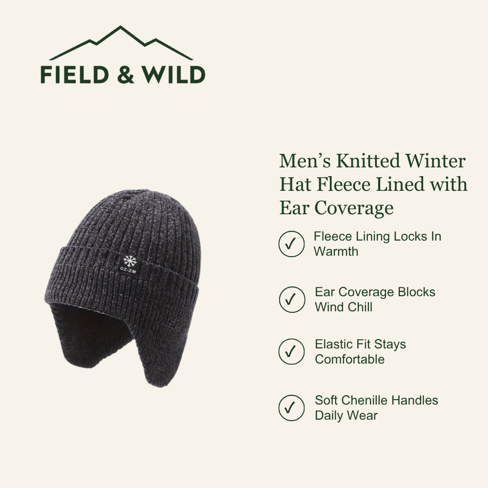 Men’s Fleece-Lined Knitted Winter Hat with Ear Coverage