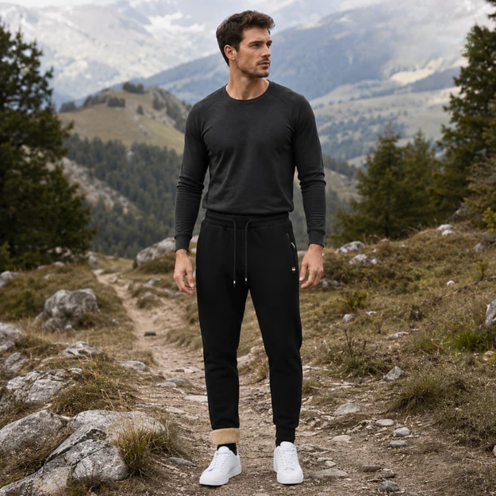 Warm Fleece-Lined Jogging Trousers with Drawstring Waist
