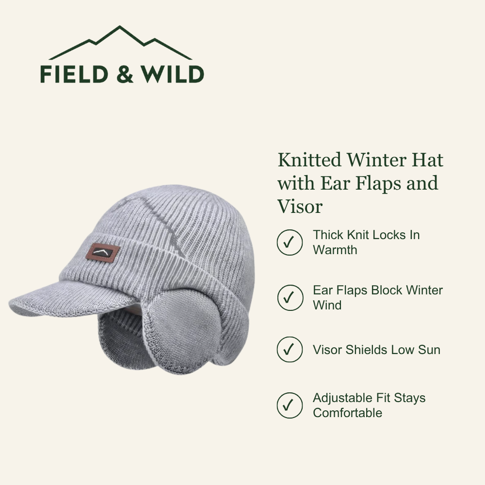 Fleece-Lined Winter Hat with Ear Flaps & Protective Visor