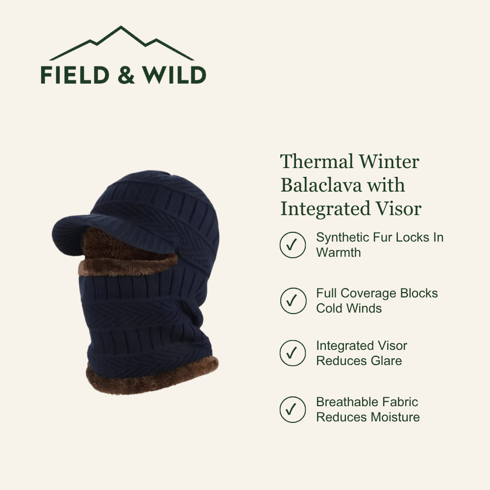 Thermal Balaclava Hat with Synthetic Fur Lining & Visor