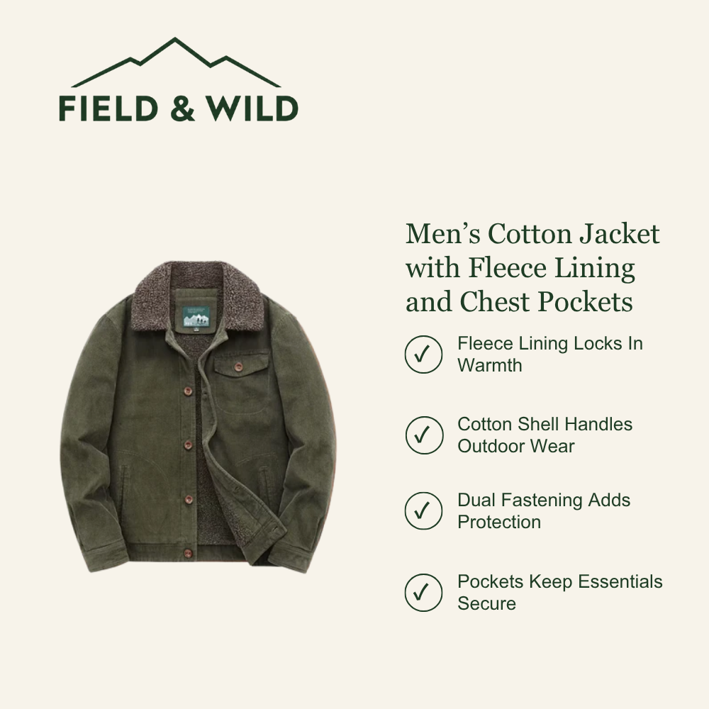 Men’s Fleece-Lined Cotton Outdoor Jacket with Chest Pockets
