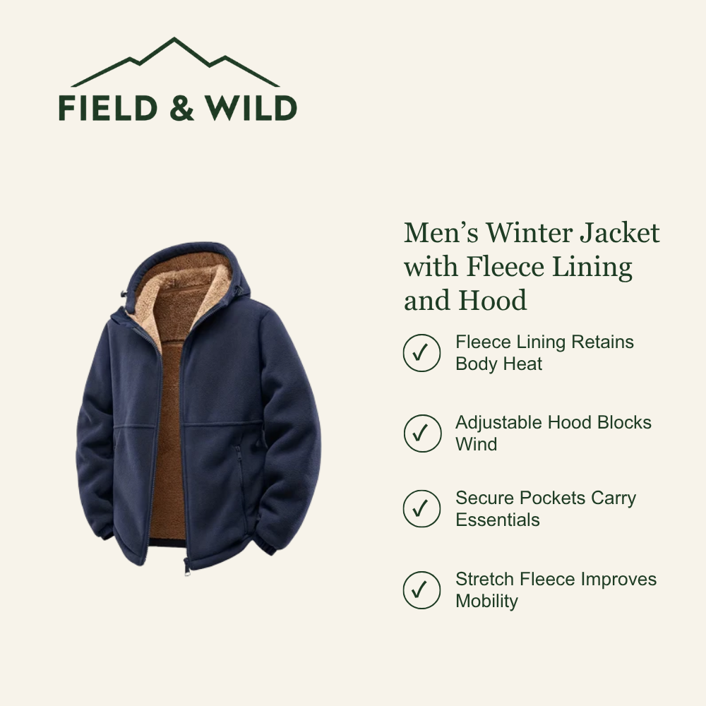 Men’s Fleece-Lined Hooded Winter Jacket for Outdoor Wear