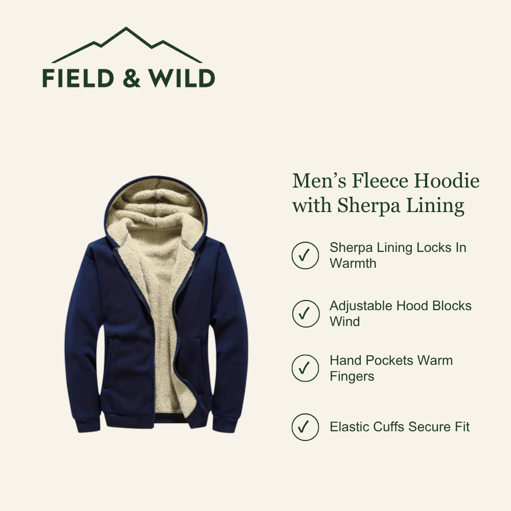 Men’s Sherpa-Lined Fleece Hoodie with Full Zip