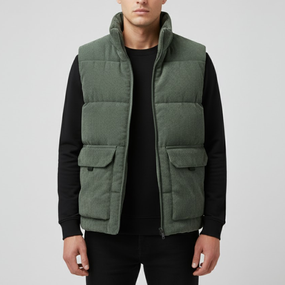 Men’s Fleece-Lined Outdoor Gilet with Stand Collar