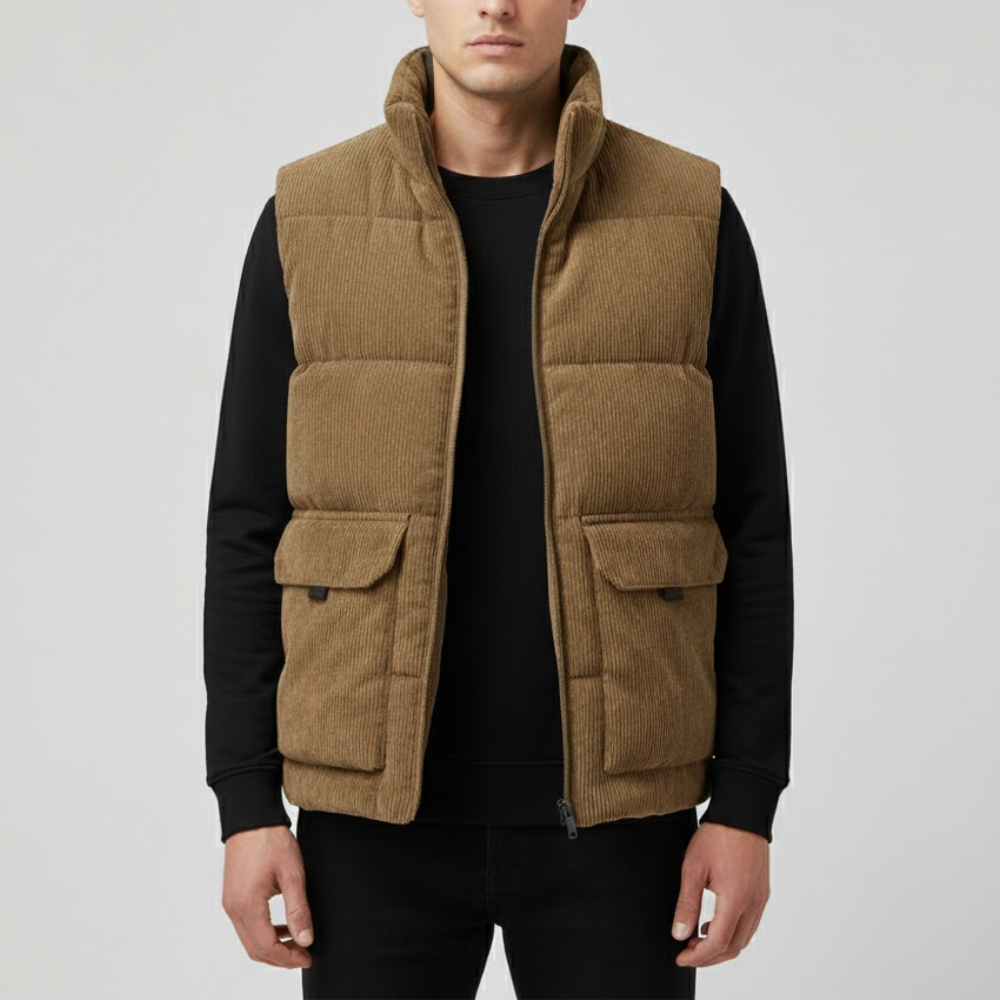 Men’s Fleece-Lined Outdoor Gilet with Stand Collar