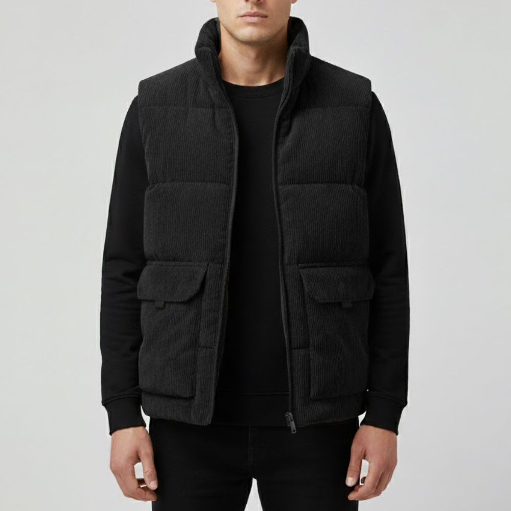 Men’s Fleece-Lined Outdoor Gilet with Stand Collar