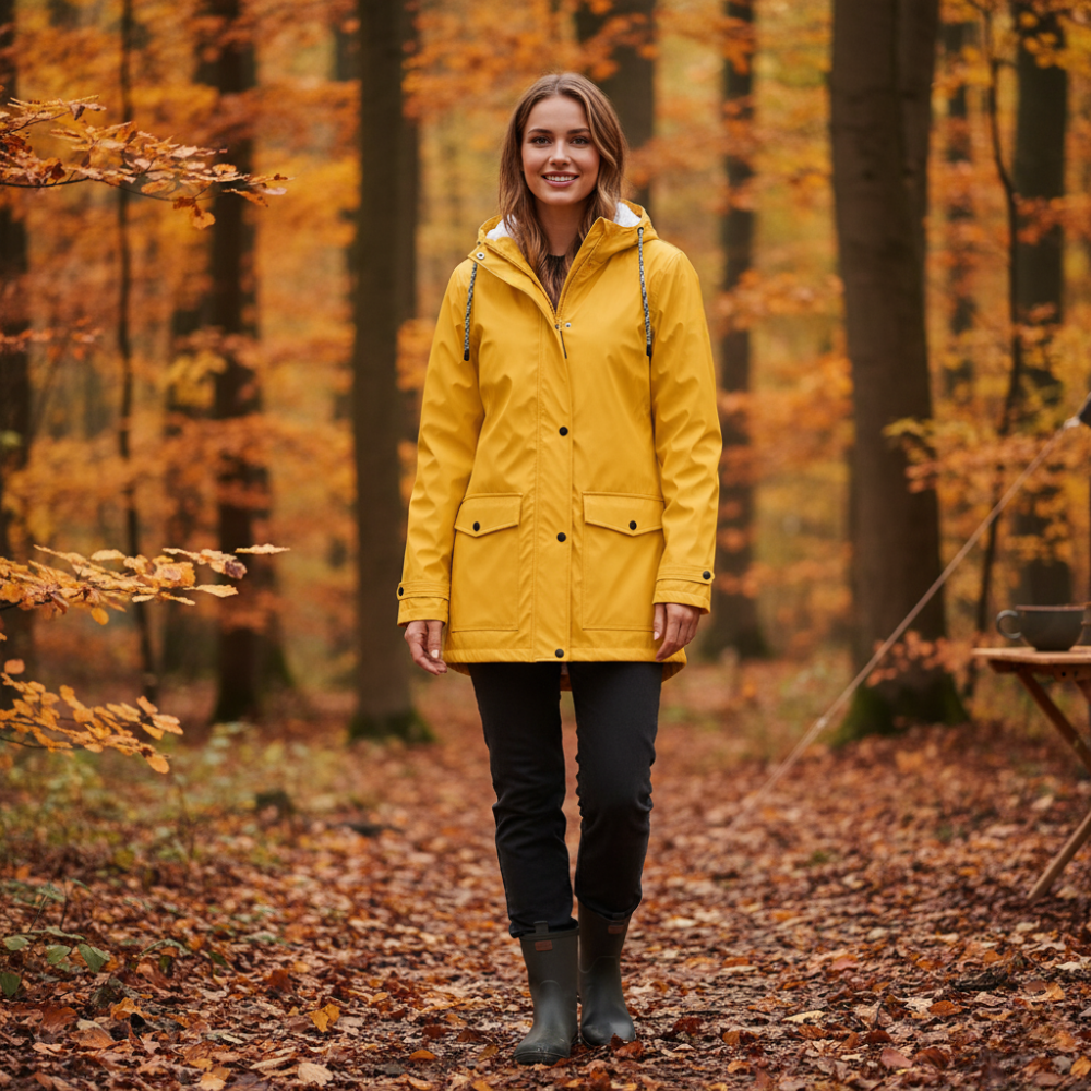 Women’s Hooded Rain Jacket with Windproof Storm Flap