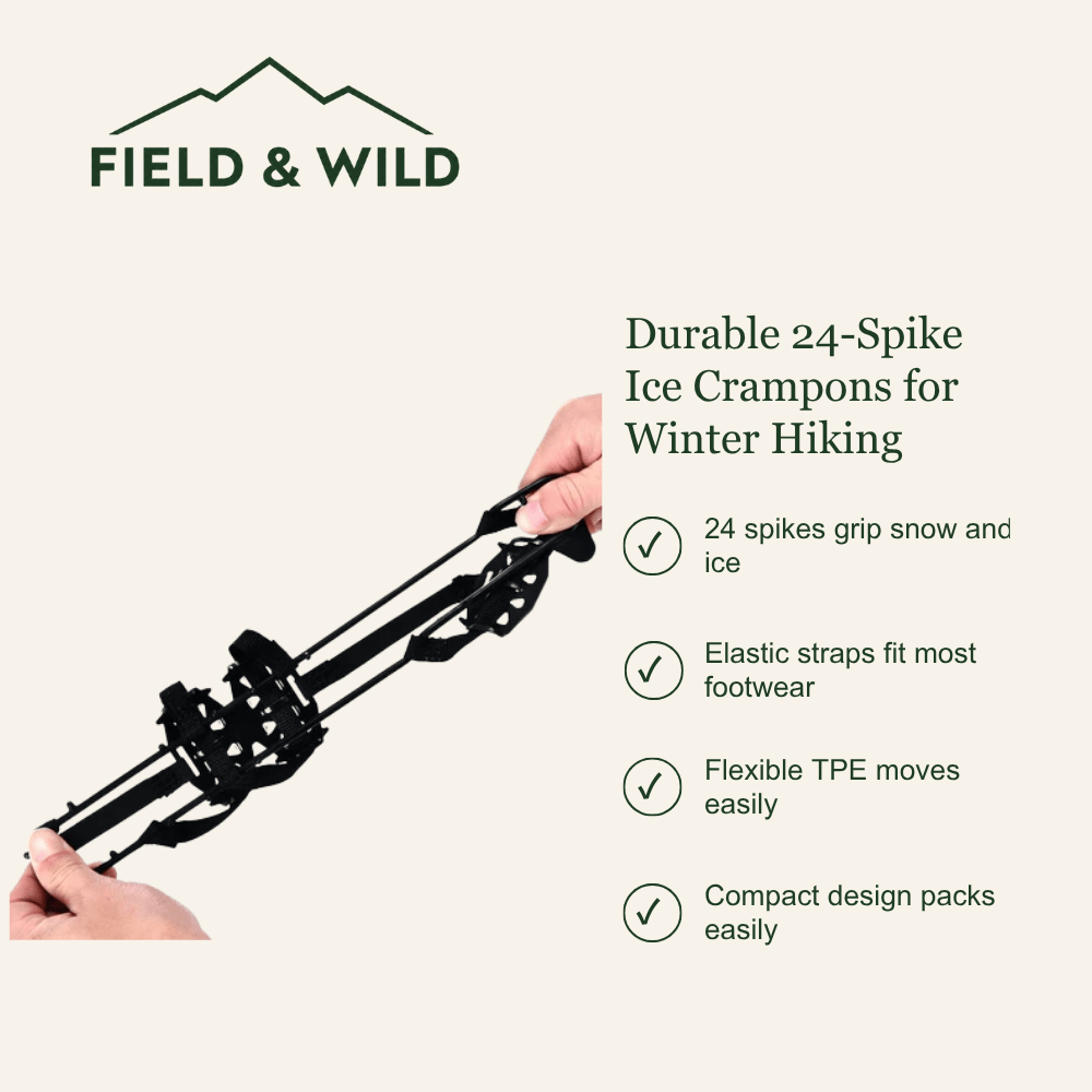 Ice Crampons with 24 Stainless Steel Spikes for Winter Hiking-Field & Wild
