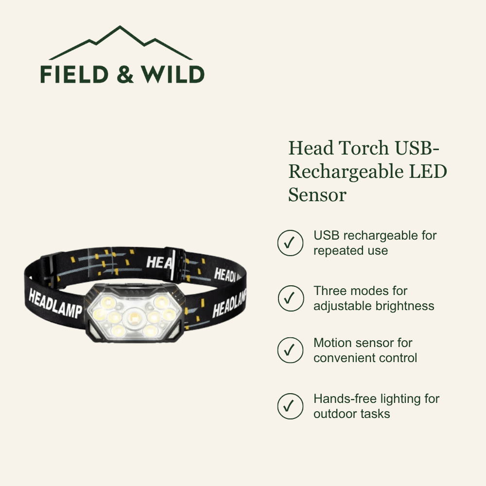 Head Torch USB-Rechargeable LED Sensor - Field & Wild-Field & Wild