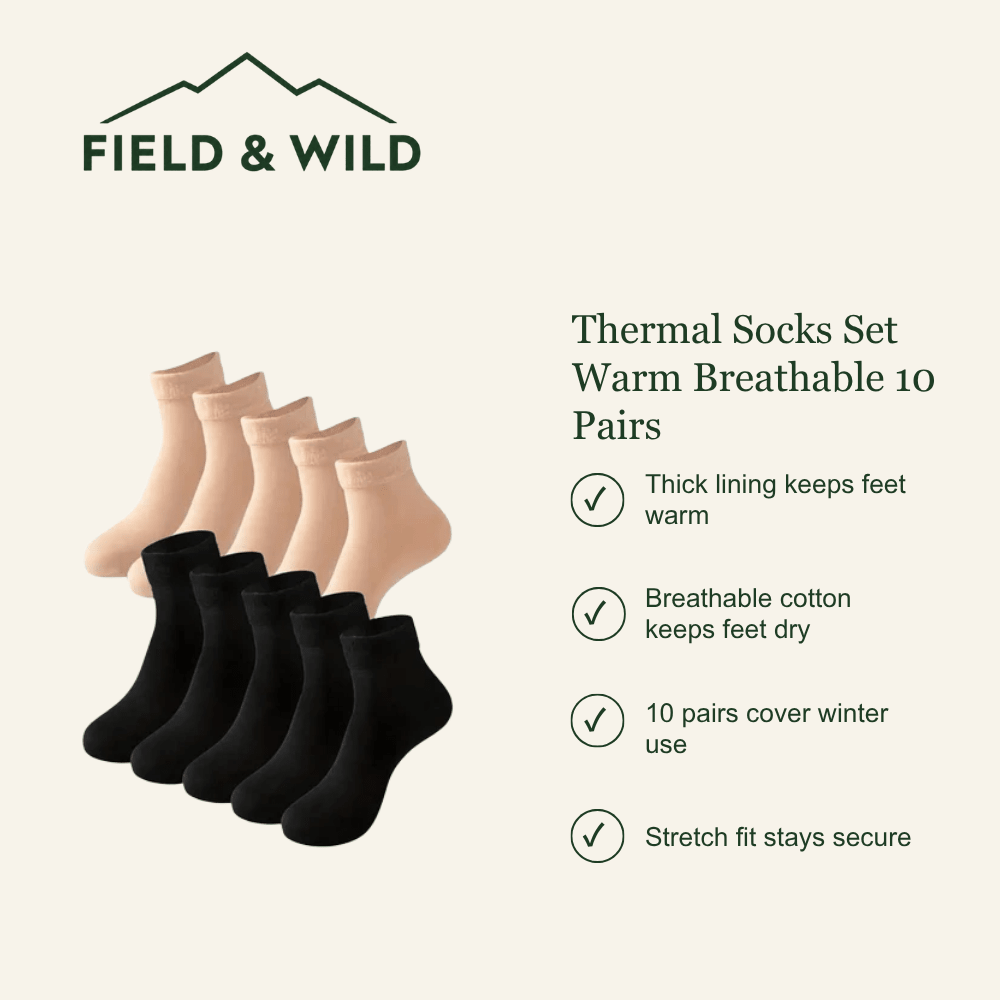 10-Pair Thermal Socks Set with Breathable Cotton Blend-Field & Wild