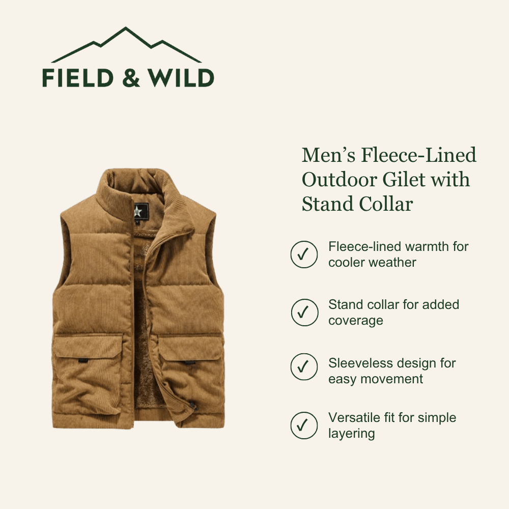 Men’s Fleece-Lined Outdoor Gilet with Stand Collar-Field & Wild